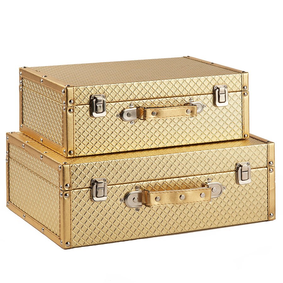 Golden Leather Suitcases Set Wholesale
